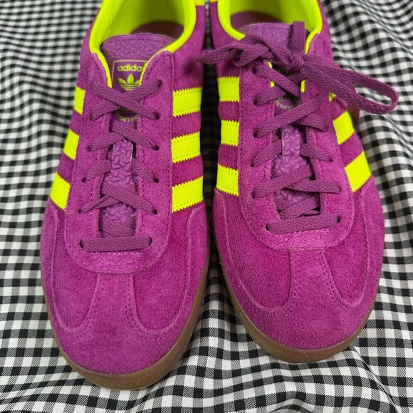 Adidas Gazelle Indoor Shock Purple Fuchsia & Neon Yellow Sneaker Size US 9 - Picture 2 of 6